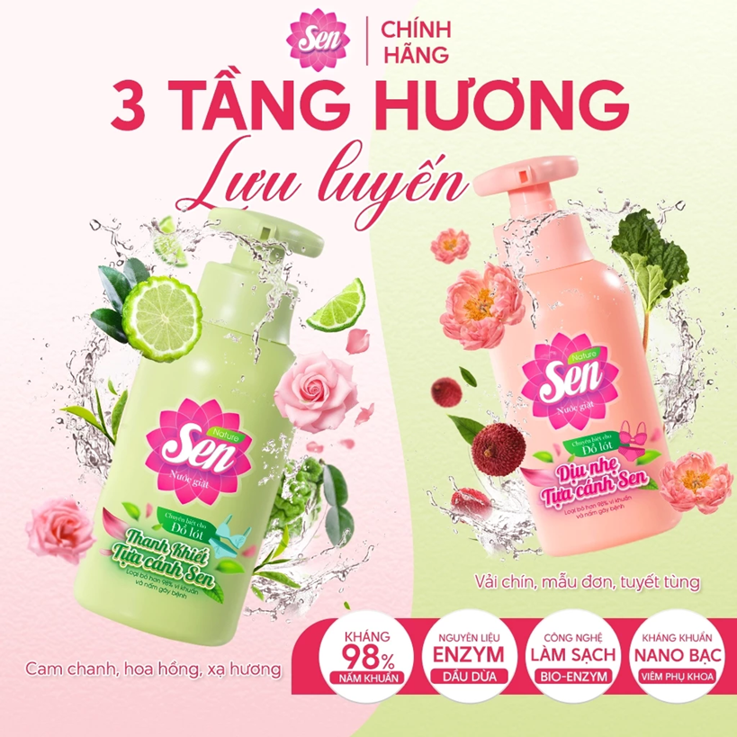  Nước Giặt Đồ Lót Sen Dịu nhẹ - Kháng Khuẩn, Sạch Thơm, An Toàn Cho Vùng Nhạy Cảm 300g 