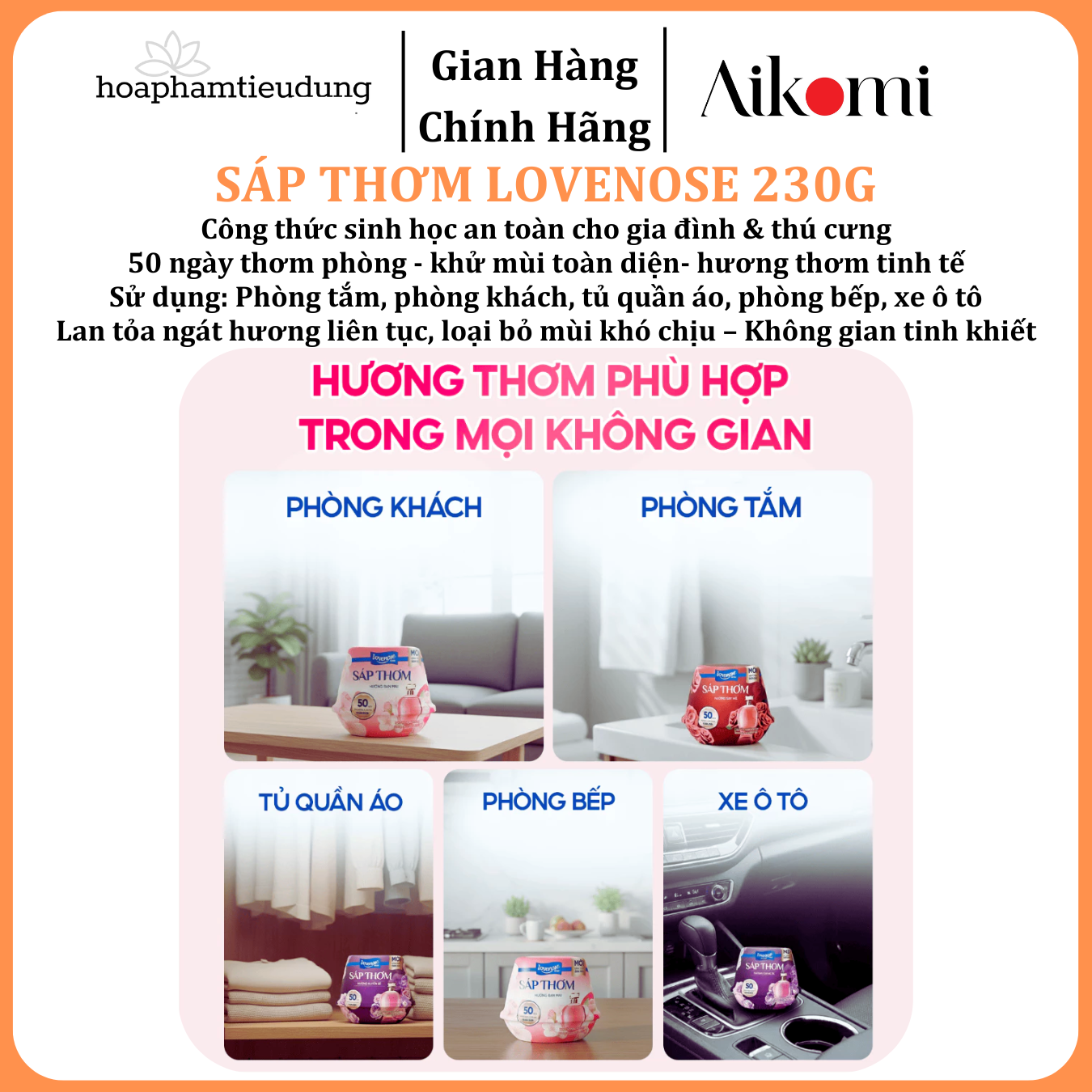  Sáp Thơm Phòng Lovenose Lan Tỏa Hương Thơm Ngát 50 Ngày, Khử Mùi Toàn Diện Cho Mọi Không Gian Sống 230g 