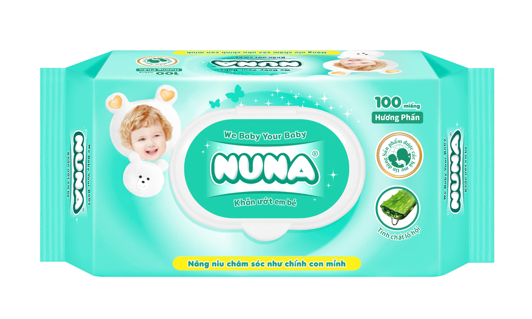  Khăn ướt em bé Nuna 100 miếng Không mùi/ Hương phấn/ Siêu dày 
