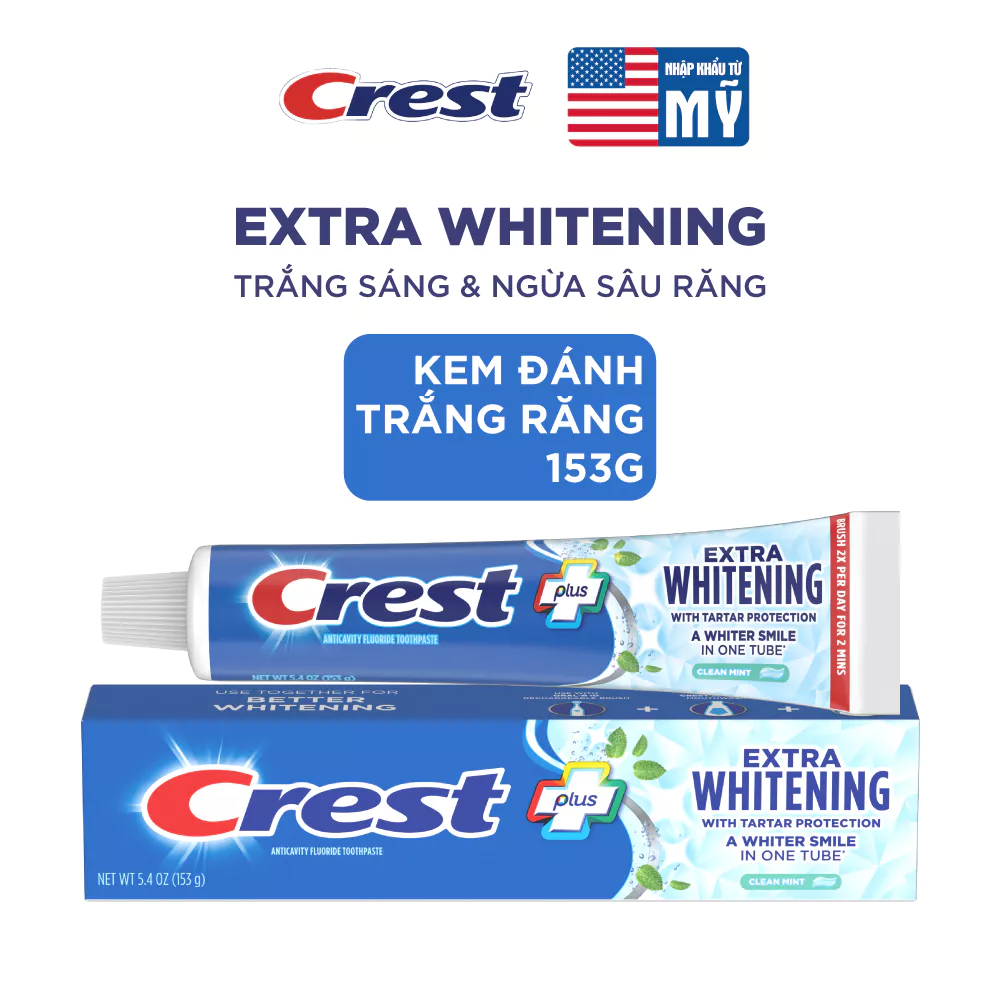  Kem Đánh răng CREST 93/107/153g/161g/323g 3D White/Plus/Complete trắng sáng, ngăn ngừa vôi răng (hộp đơn/hộp đôi) 