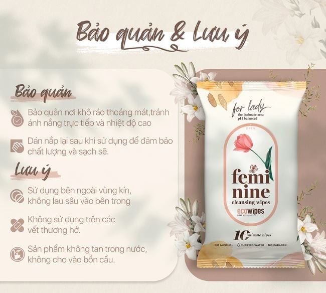  Khăn ướt phụ khoa vệ sinh vùng kín phụ nữ EcoWipes gói 10 tờ hương tự nhiên 