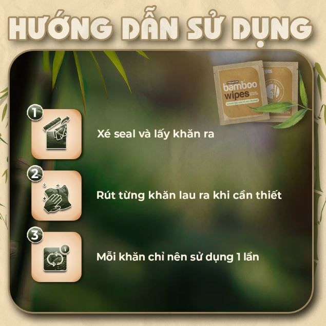  Túi 50 gói khăn ướt vải sợi tre kháng khuẩn EcoBamboo gói 1 tờ không mùi 