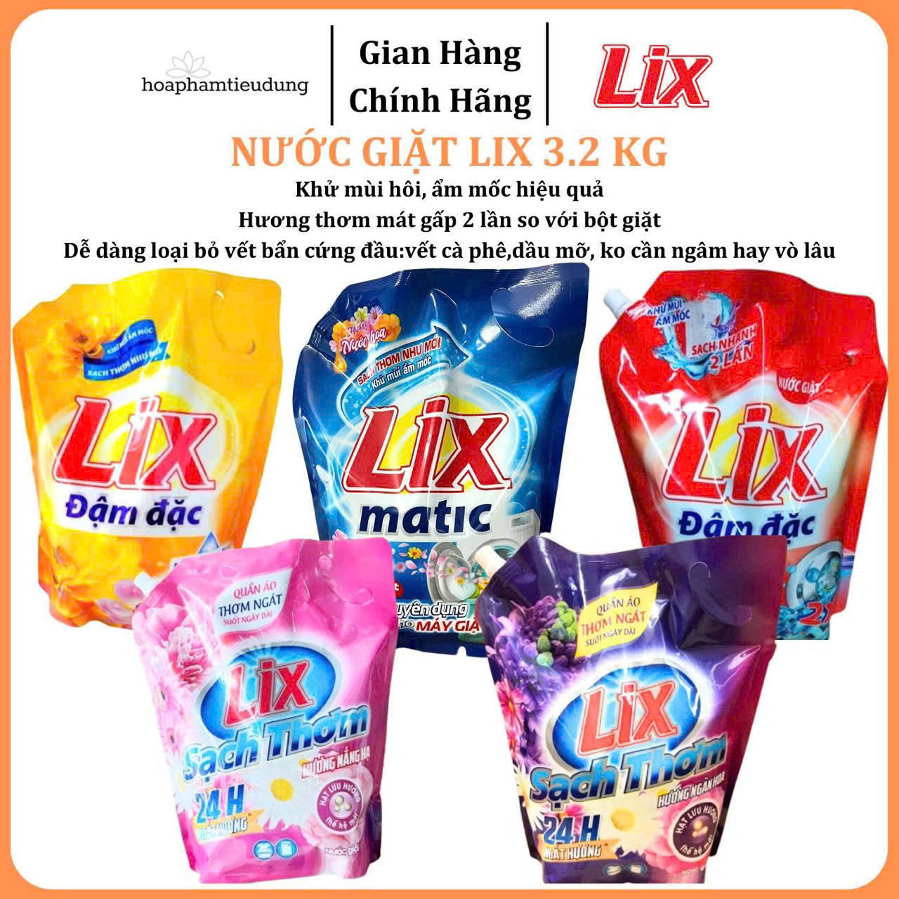  Nước giặt Lix 3.2 kg hương nước hoa, khử mùi nấm mốc 
