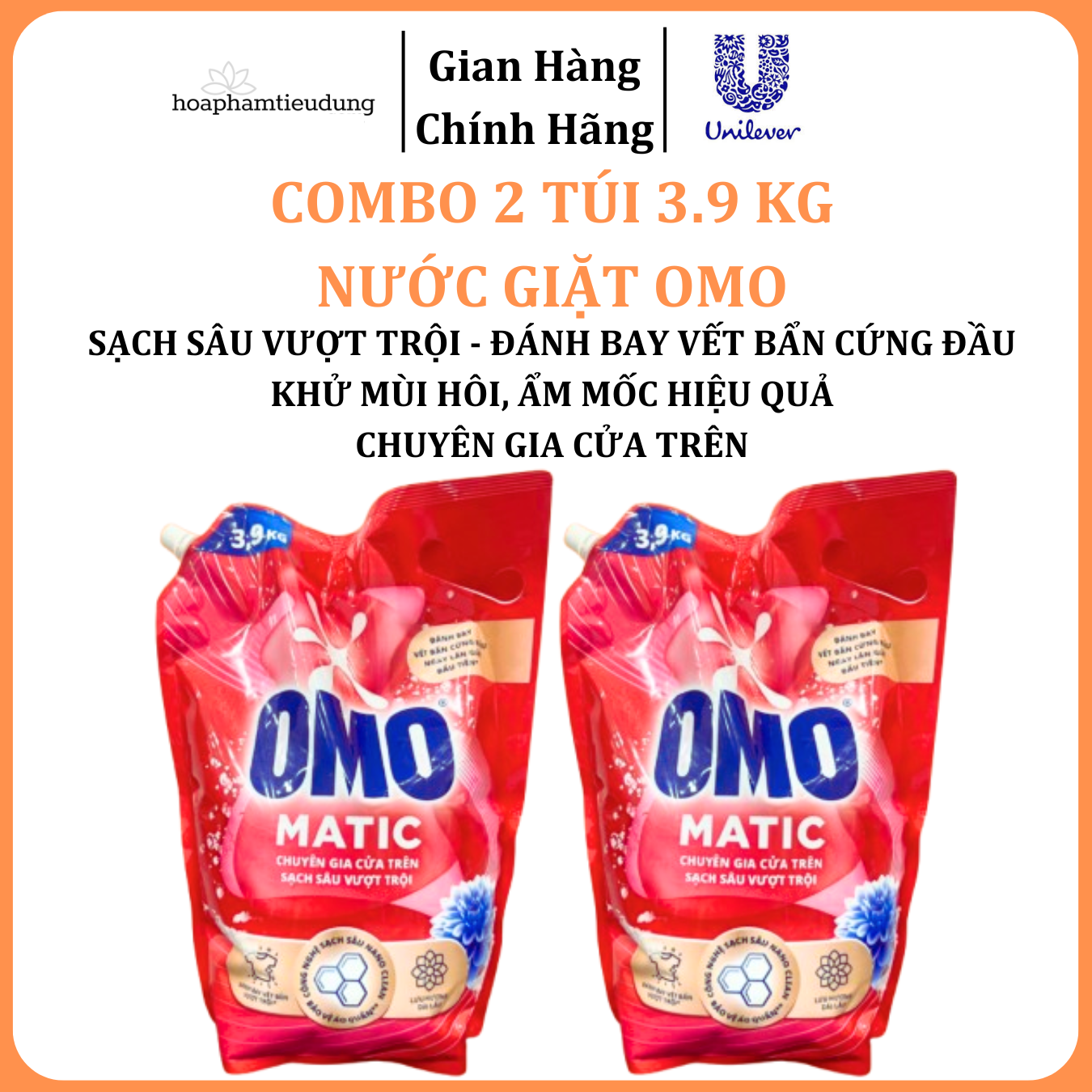  Nước giặt OMO xoáy bay vết bẩn khử mùi toàn diện 3,9KG 