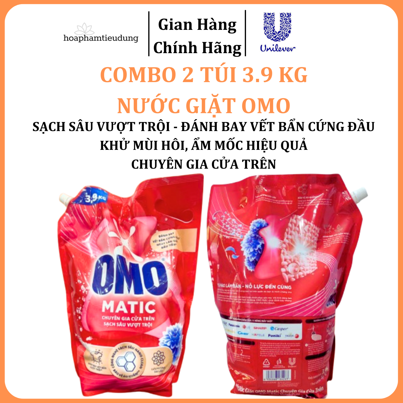  Nước giặt OMO xoáy bay vết bẩn khử mùi toàn diện 3,9KG 