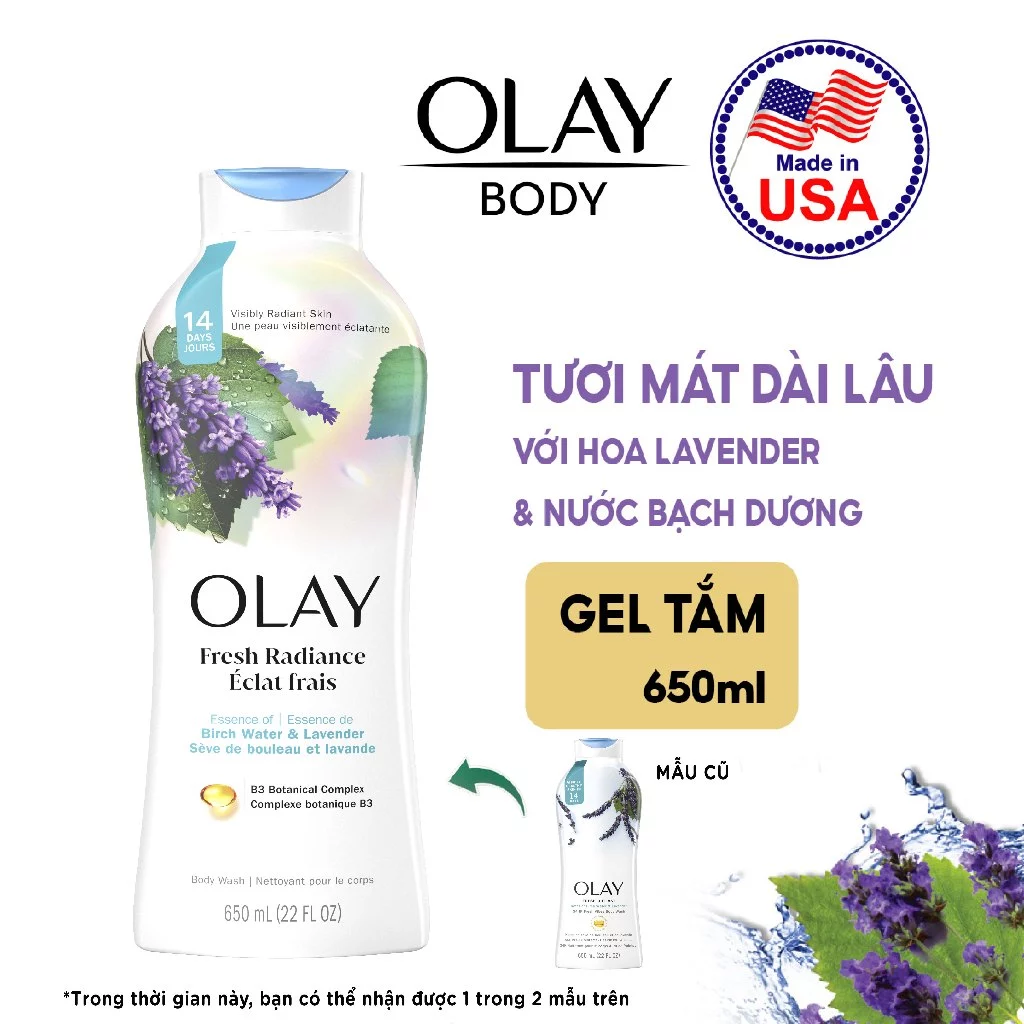  Sữa tắm OLAY dưỡng da 650ml nhiều mùi hương, cải thiện da sáng khỏe sau 14 ngày - Mỹ 