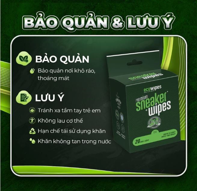  Hộp 20 gói Khăn ướt lau giày thể thao cấp tốc Sneaker EcoWipes gói 1 tờ hương quế khử mùi 