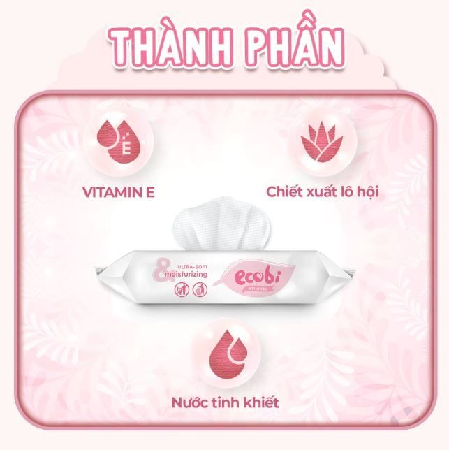  Khăn ướt cao cấp Ecobi gói 20 tờ hương dịu nhẹ 