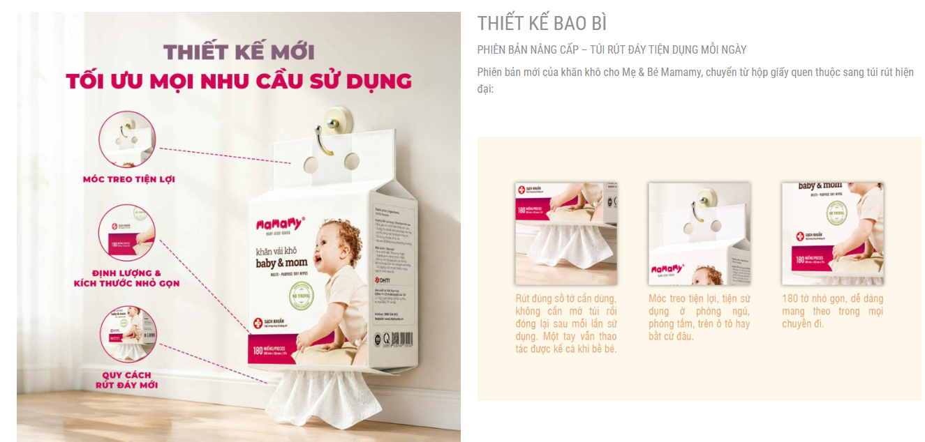  Khăn khô đa năng Mamamy túi 180 tờ rút đáy phiên bản mới 