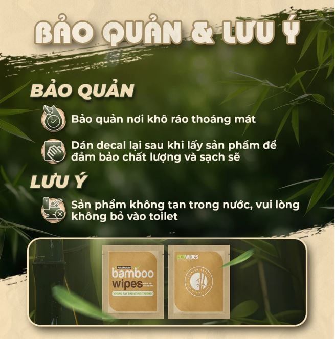  Túi 50 gói khăn ướt vải sợi tre kháng khuẩn EcoBamboo gói 1 tờ không mùi 