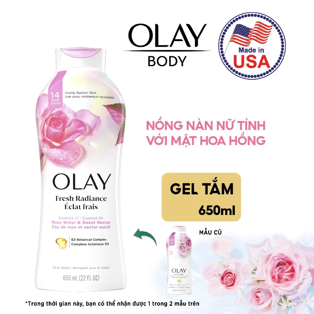  Sữa tắm OLAY dưỡng da 650ml nhiều mùi hương, cải thiện da sáng khỏe sau 14 ngày - Mỹ 