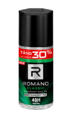  Lăn khử mùi Romano Khử mùi vượt trội, Hương nam tính suốt 48H 50ml / 65ml 