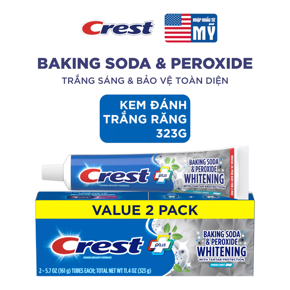  Kem Đánh răng CREST 93/107/153g/161g/323g 3D White/Plus/Complete trắng sáng, ngăn ngừa vôi răng (hộp đơn/hộp đôi) 