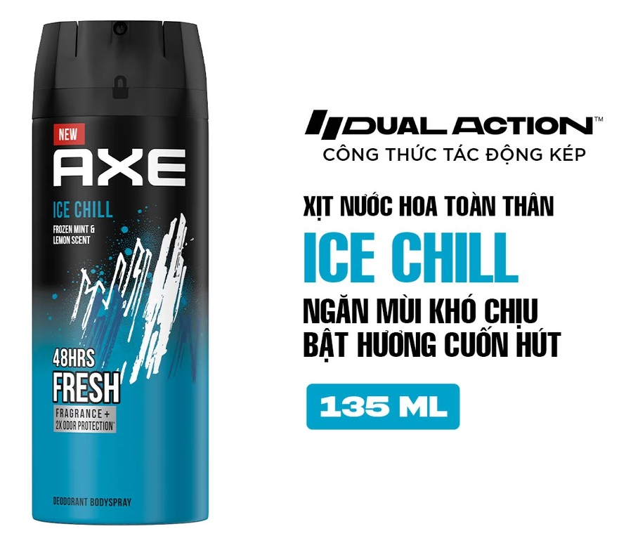  Xịt nước hoa nam toàn thân AXE 135ml, lưu hương và khử mùi lên đến 48h 