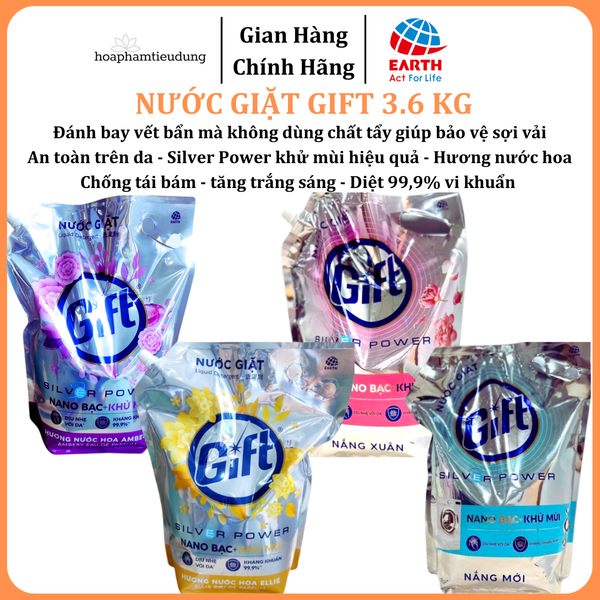  Nước giặt Gift 3.6kg Công nghệ Nano Bạc khử mùi hôi, ẩm mốc trên vải 