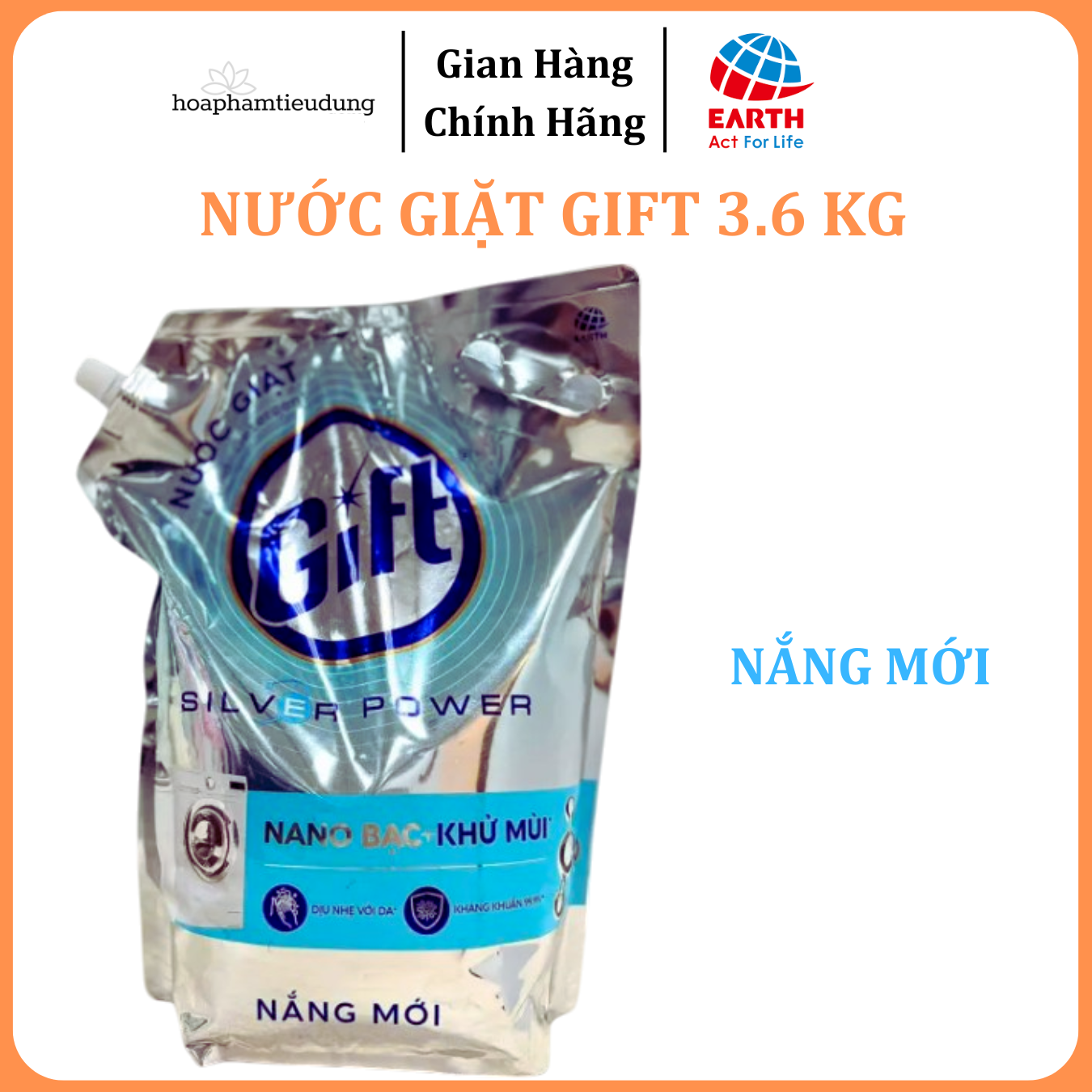  Nước giặt Gift 3.6kg Công nghệ Nano Bạc khử mùi hôi, ẩm mốc trên vải 