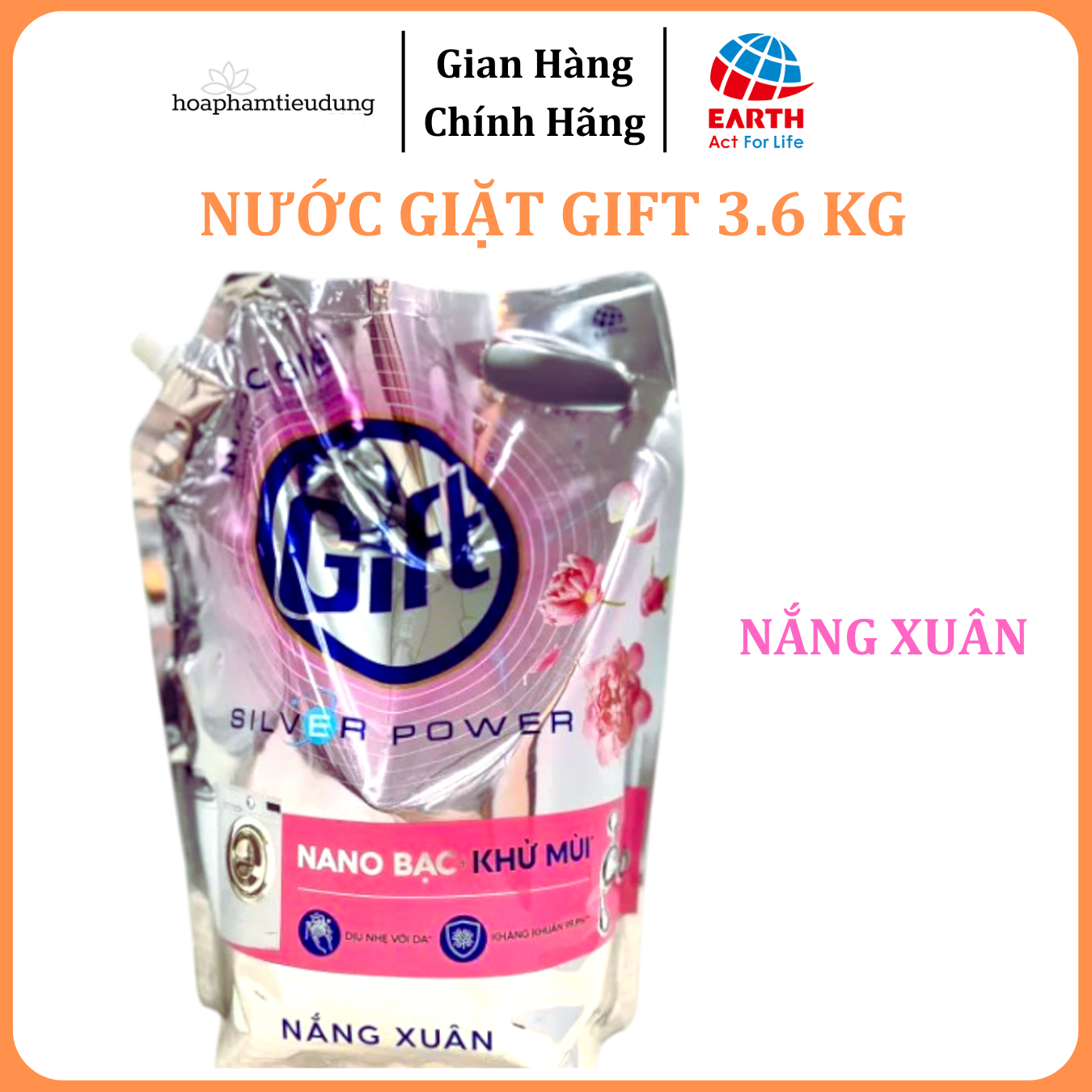  Nước giặt Gift 3.6kg Công nghệ Nano Bạc khử mùi hôi, ẩm mốc trên vải 