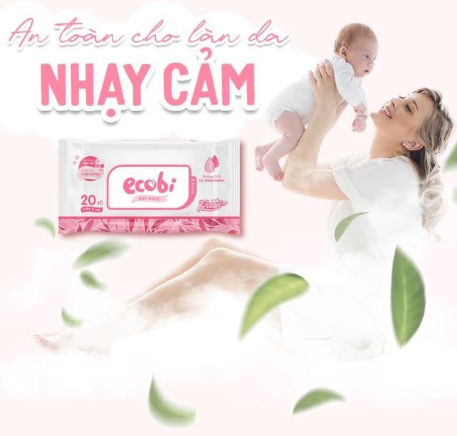  Khăn ướt cao cấp Ecobi gói 20 tờ hương dịu nhẹ 