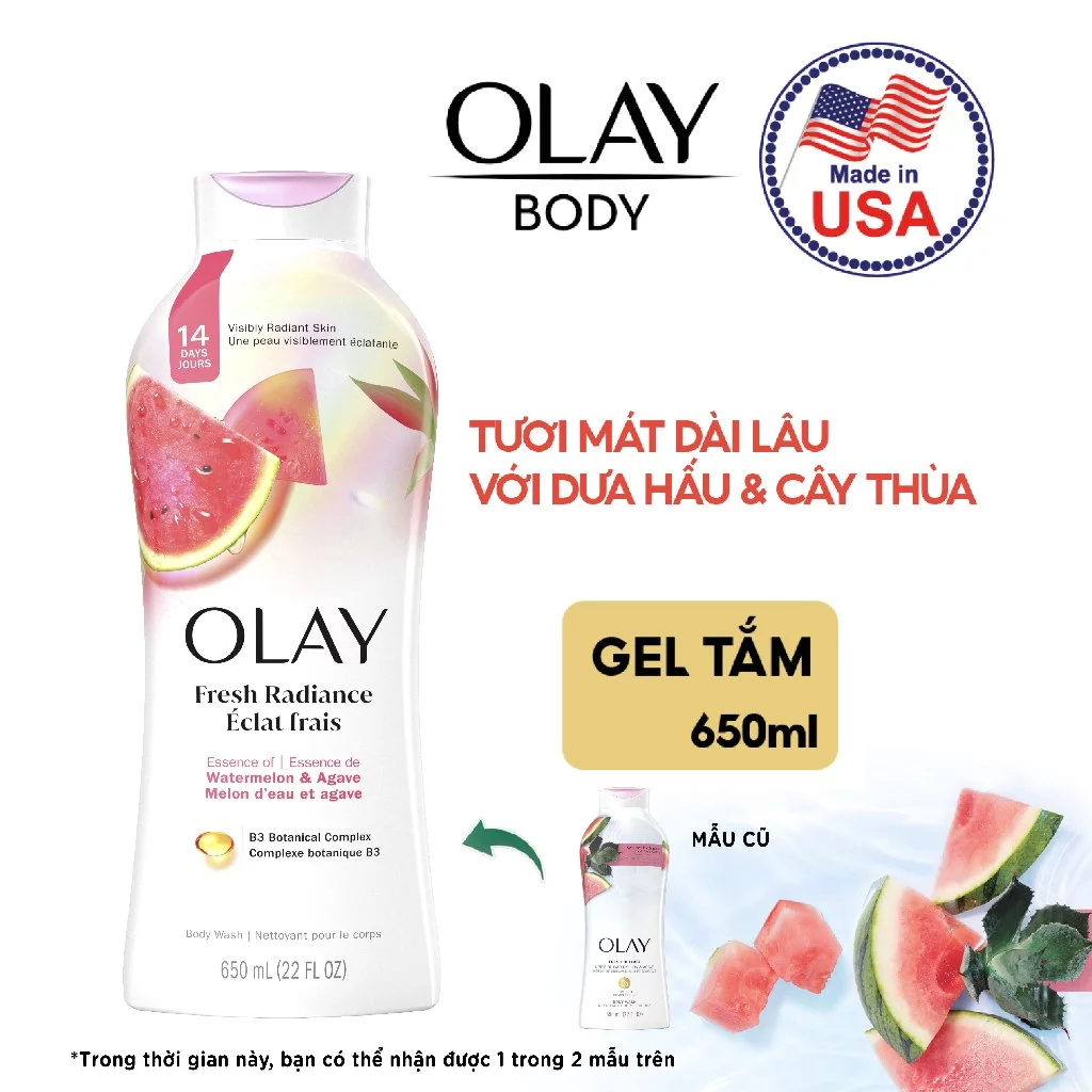  Sữa tắm OLAY dưỡng da 650ml nhiều mùi hương, cải thiện da sáng khỏe sau 14 ngày - Mỹ 