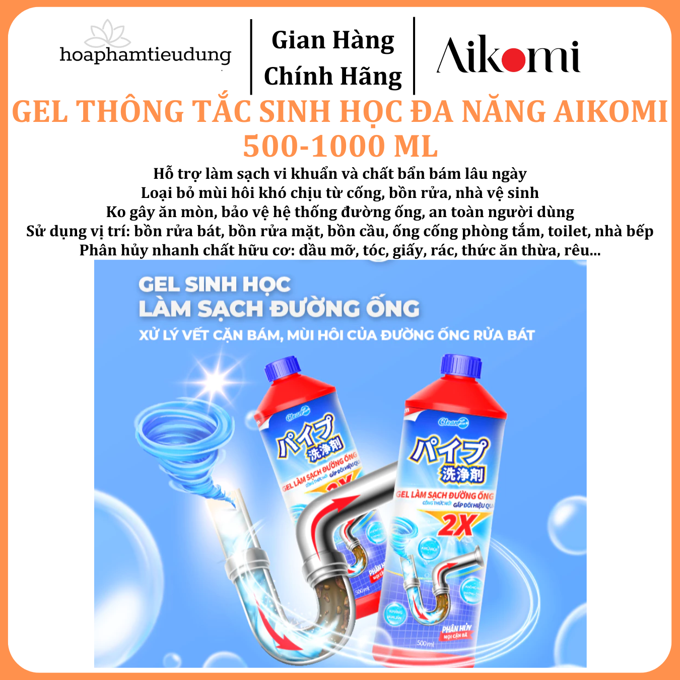  Gel sinh học CleanZ phòng tắc nghẽn, làm sạch đường ống rửa bát, rửa mặt, khử mùi hôi hiệu quả 