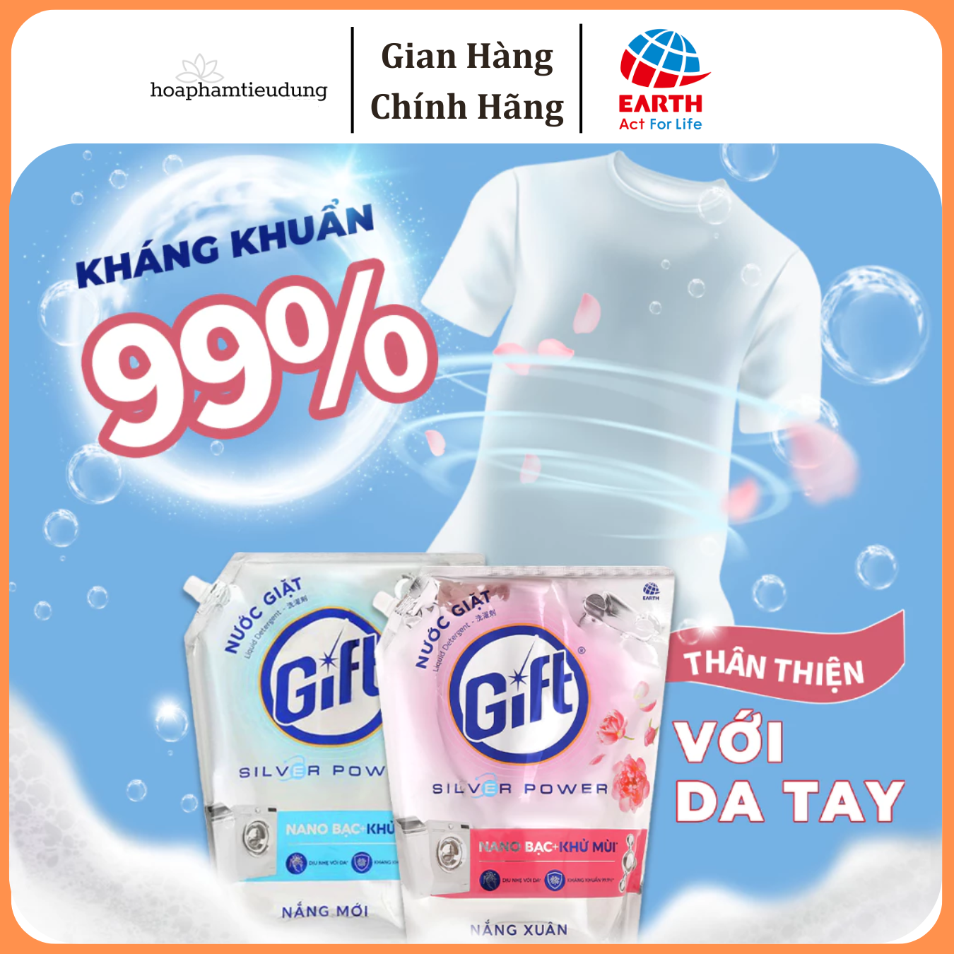  Nước giặt Gift 3.6kg Công nghệ Nano Bạc khử mùi hôi, ẩm mốc trên vải 