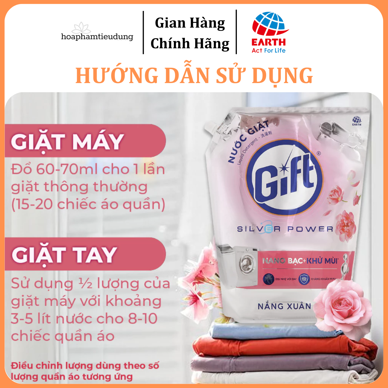 Nước giặt Gift 3.6kg Công nghệ Nano Bạc khử mùi hôi, ẩm mốc trên vải 