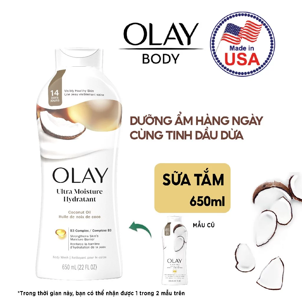  Sữa tắm OLAY dưỡng da 650ml nhiều mùi hương, cải thiện da sáng khỏe sau 14 ngày - Mỹ 