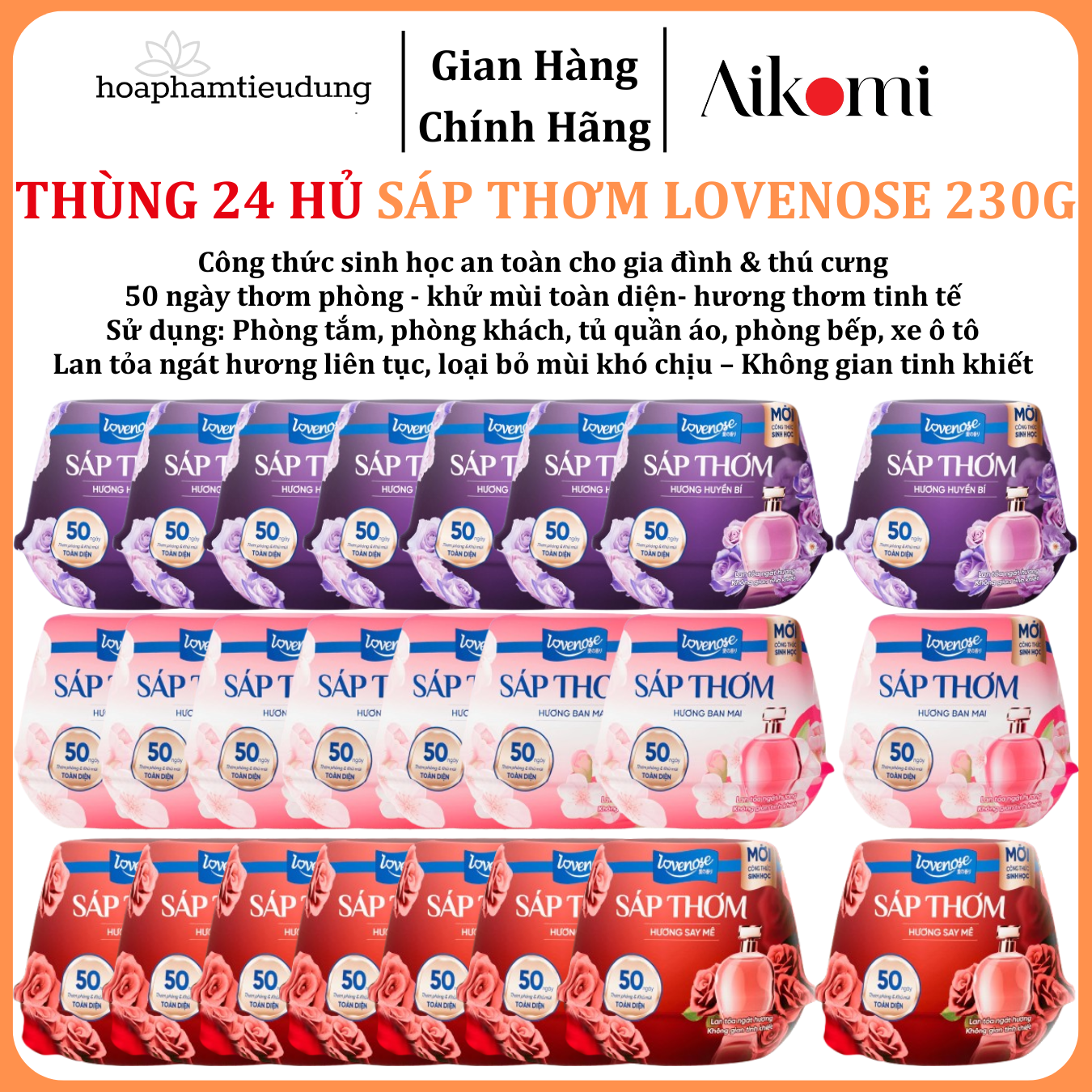  Sáp Thơm Phòng Lovenose Lan Tỏa Hương Thơm Ngát 50 Ngày, Khử Mùi Toàn Diện Cho Mọi Không Gian Sống 230g 