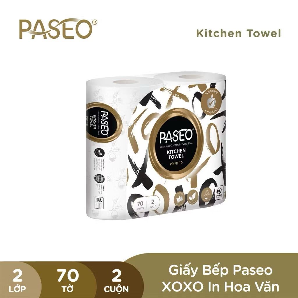  [Lốc 2 Cuộn] Giấy Bếp Đa Năng PASEO 2 Cuộn/Lốc Lau Dầu Mỡ Thấm Hút Nhanh  An Toàn Thực Phẩm (2 Lớp) 