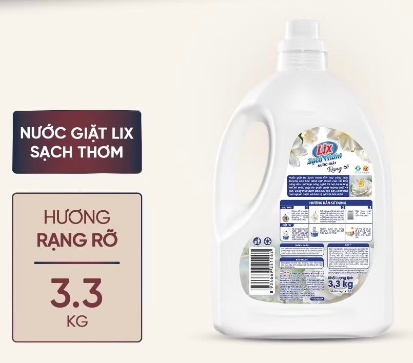  Nước giặt Lix sạch thơm hương mật ngọt/ rạng rỡ/ quyến rũ/ thanh khiết CHAI 3.3KG sạch nhanh vết bẩn 