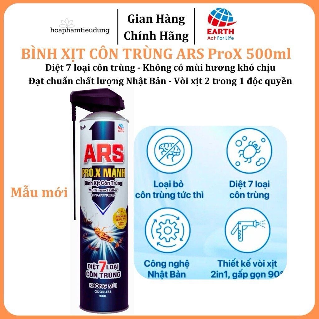  Bình xịt muỗi , côn trùng ARS PRO.X MẠNH diệt 7 loại côn trùng chai 500ml không mùi 