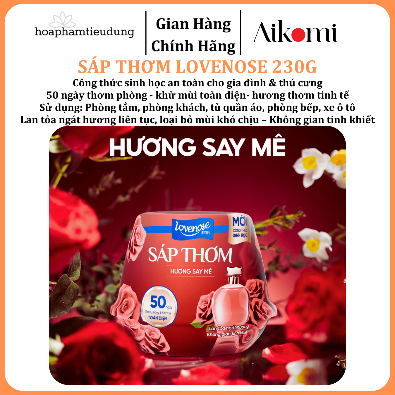  Sáp Thơm Phòng Lovenose Lan Tỏa Hương Thơm Ngát 50 Ngày, Khử Mùi Toàn Diện Cho Mọi Không Gian Sống 230g 