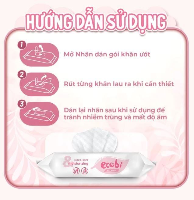  Khăn ướt cao cấp Ecobi gói 20 tờ hương dịu nhẹ 