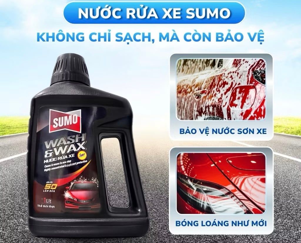  Nước Rửa Xe Sumo Wash & Wax 1 Lít  Đen Mới Nước Rửa Xe Bảo Vệ Nước Sơn Xe Rưa Xe Ô Tô 
