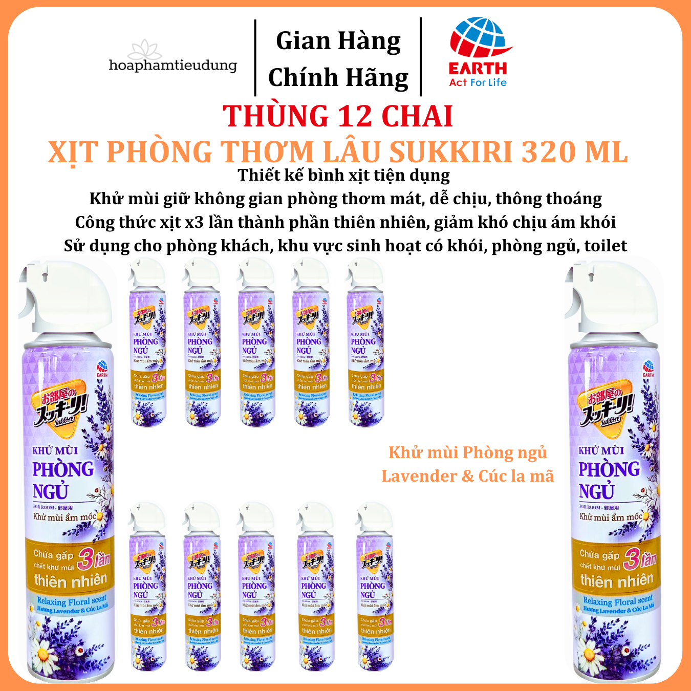  Xịt phòng thơm lâu Sukkiri 320ml – Khử mùi khói thuốc, hương chanh sả dễ chịu cho không gian sạch thơm 