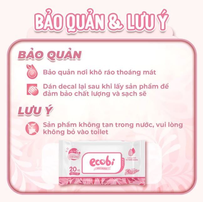  Khăn ướt cao cấp Ecobi gói 20 tờ hương dịu nhẹ 