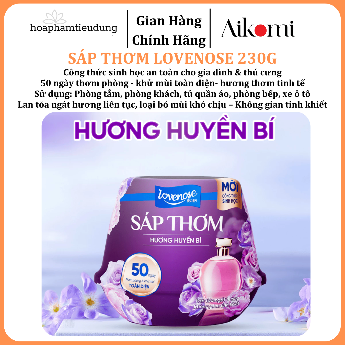  Sáp Thơm Phòng Lovenose Lan Tỏa Hương Thơm Ngát 50 Ngày, Khử Mùi Toàn Diện Cho Mọi Không Gian Sống 230g 