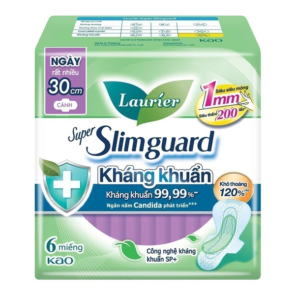  Băng vệ sinh Laurier Siêu Mỏng 1mm Kháng khuẩn 30cm 6 miếng 