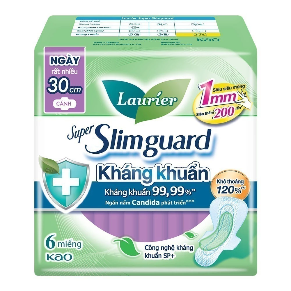  Băng vệ sinh Laurier Siêu Mỏng 1mm Kháng khuẩn 30cm 6 miếng 