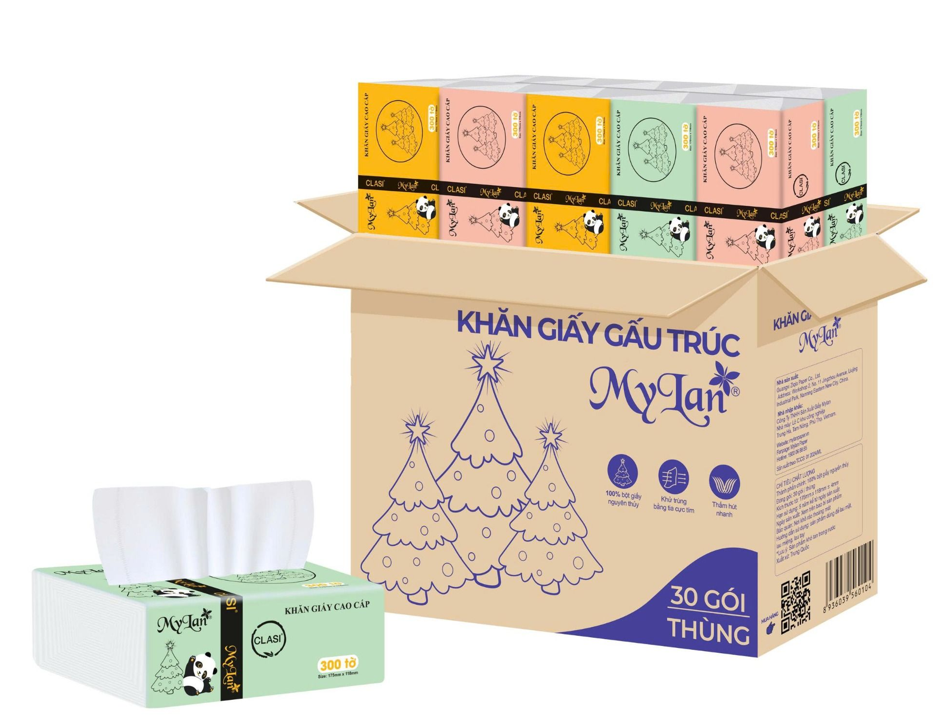  Khăn Giấy Rút MyLan Gấu Trúc Cao Cấp 3 Lớp Mềm Dai Không Bụi Giấy 100 Tờ/Gói 116x180mm 