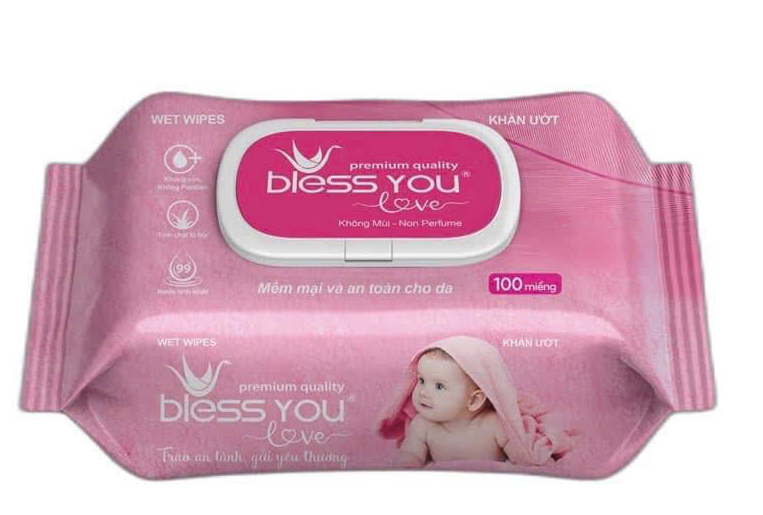  Khăn ướt Bless You 100 tờ không mùi, mềm mại, an toàn cho da 