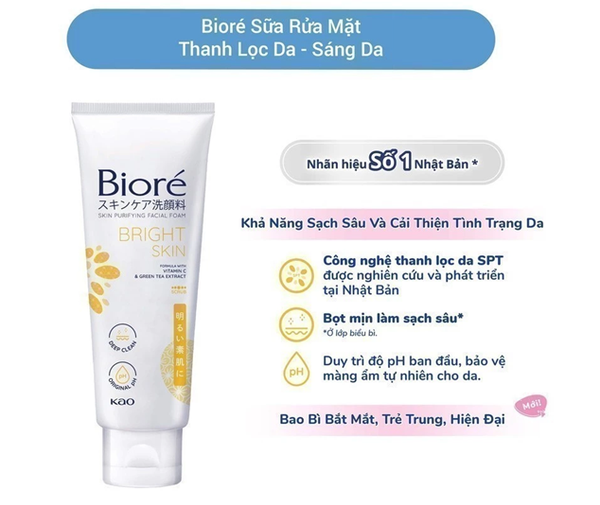  Sữa Rửa Mặt Thanh Lọc Da - Sáng Da Biore 100g 
