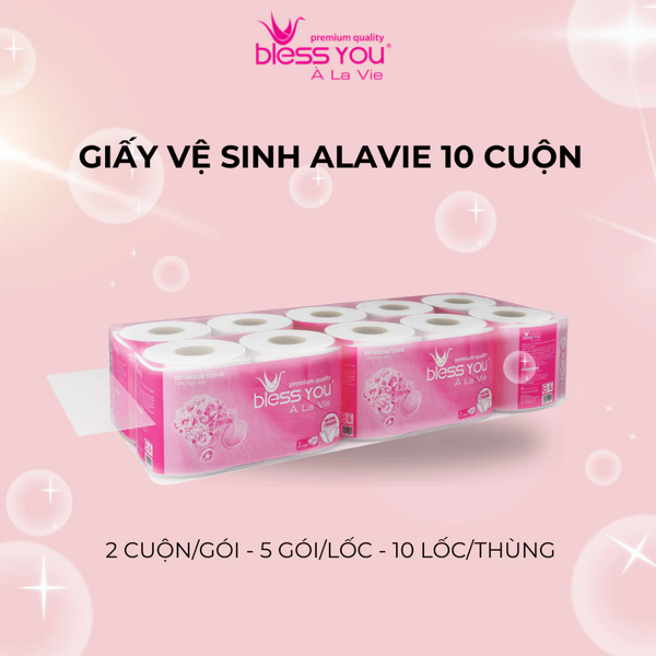  Giấy vệ sinh Bless You Alavie có lõi (10 cuộn/lốc) 