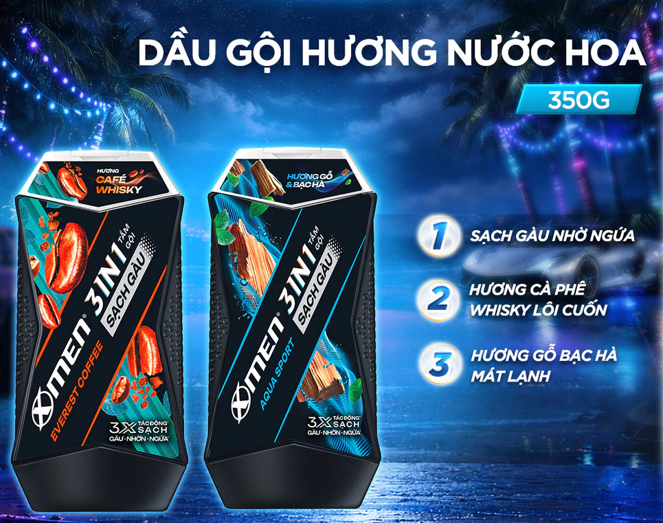  Tắm Gội Sạch Gàu 3in1 Xmen Everest Coffee & Aqua Sport 350G -Với 3X Tác Động Sạch Gàu Nhờn Ngứa,Mùi Hương Nam Tính 