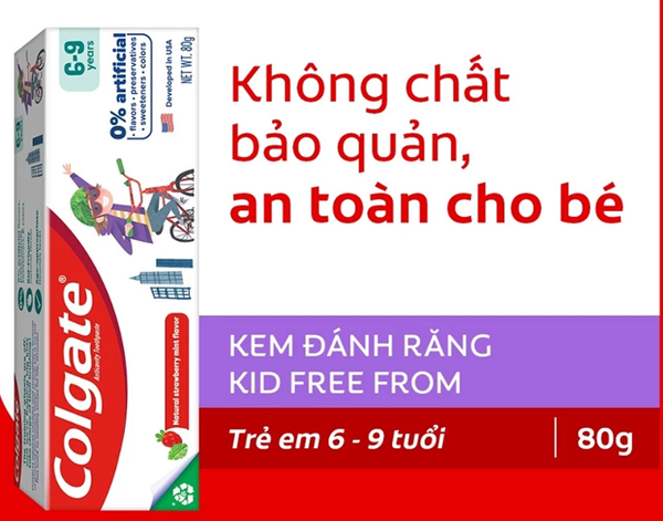  Kem đánh răng Colgate Kid Free From cho bé 6-9 tuổi không chất bảo quản 80g 