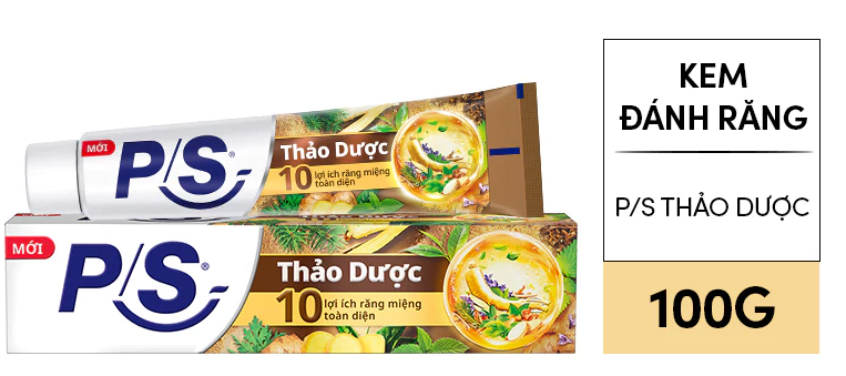  Kem đánh răng P/S Thảo Dược 100-150g, cho 10 lợi ích toàn diện, như giảm ê buốt, trắng răng, hơi thở thơm mát 