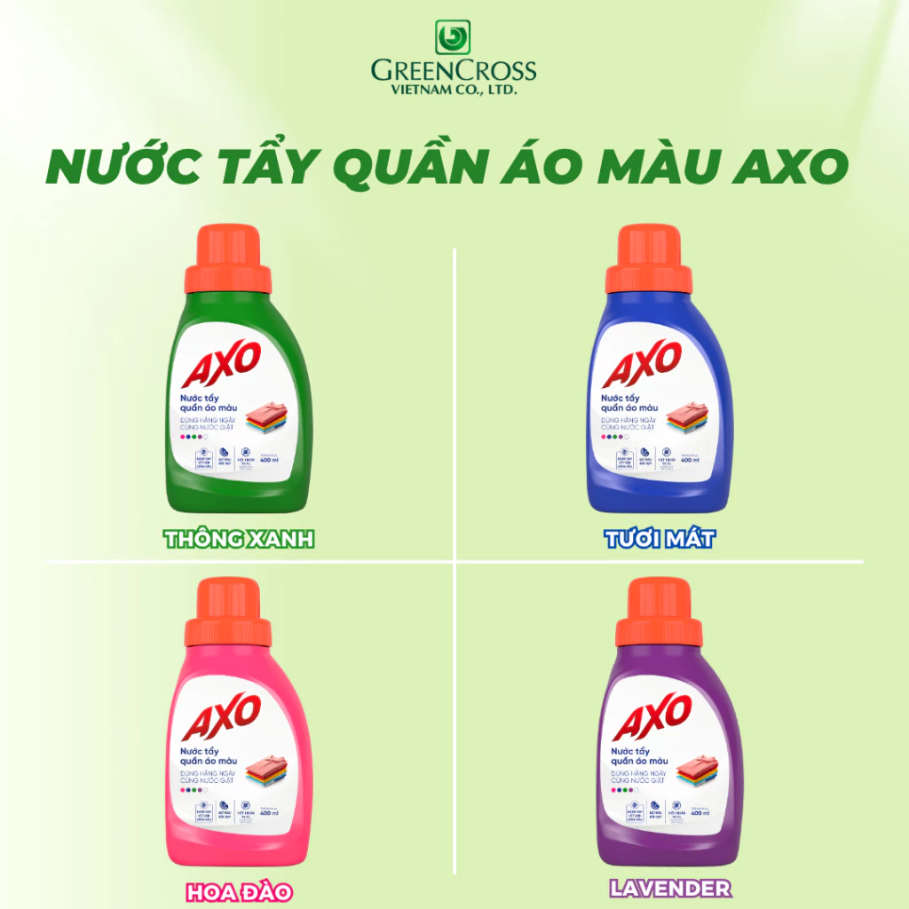  Nước Tẩy Quần Áo Màu AXO 400ml – Tẩy Sạch Vết Bẩn, Giữ Màu Vải, An Toàn Cho Quần Áo Màu 