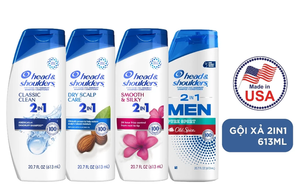  Dầu Gội Và Xả 2in1 Sạch Gàu HEAD & SHOULDERS Mỹ Sạch Sâu/ Dành Cho Da Đầu Khô/ Suôn Mượt/ Hương Nước Hoa - Chai 613ML 
