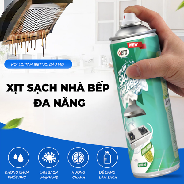  Bình xịt tẩy dầu mỡ nhà bếp GETO 500ml, Bình vệ sinh nhà bếp đánh bay vết bẩn cứng đầu xoong nồi 