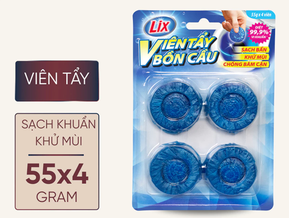  Viên tẩy bồn cầu Lix sạch khuẩn, khử mùi 55g x 4 viên, viên thả Toilet diệt khuẩn, tẩy sạch vệ sinh vết bám bẩn 